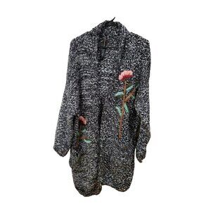 ReneeC Black and White Women's Cardigan with Flower Detailing on the fro…